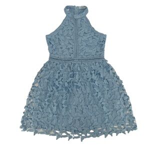 SHEIN Blue Lace Lined High Neck Skater Dress Size 11/12 Girl's